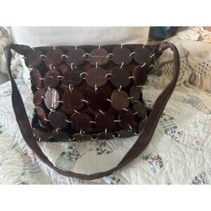 VINTAGE BROWN CROC LEATHER DISCS ON LARGE SUEDE CROSSBODY BAG FESTIVAL!